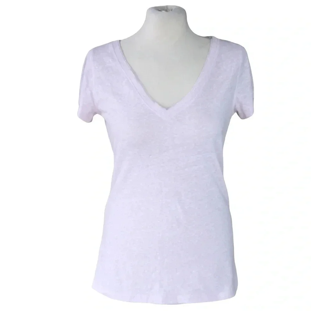 Abercrombie & Fitch || Soft Sheer Baby Tee Light Pink Slub V Neck Moose Preppy M